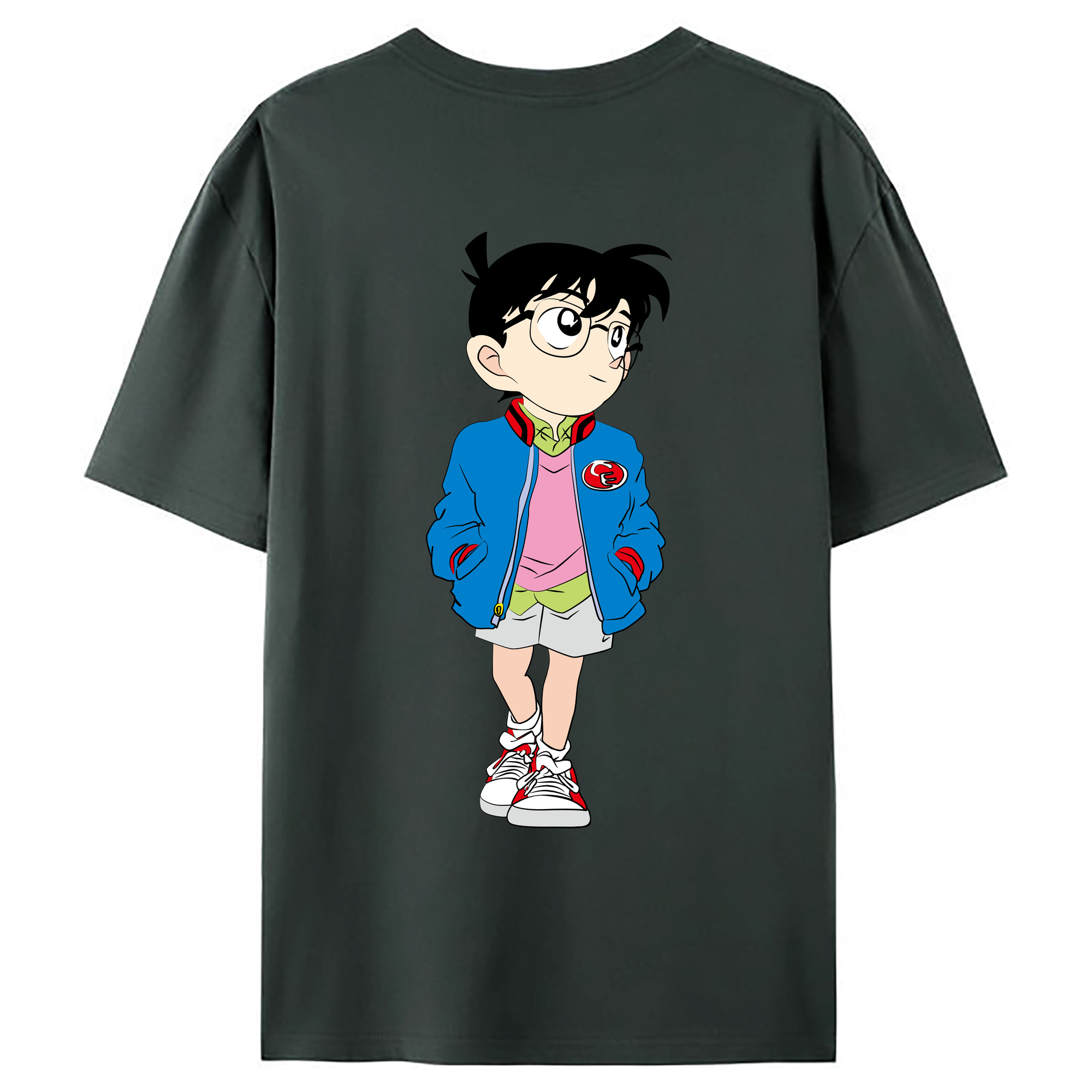 （画像用） 名探偵コナン 江戸川 コナン Detective Conan Conan Edogawa 綿100％ メンズ半袖Tシャツ（バックプリント） 通気性